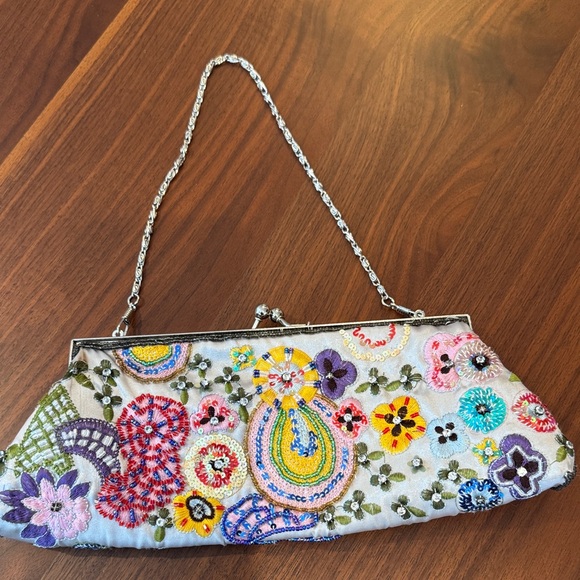 Bandolino Handbags - Bandolino Clutch Purse Beaded Floral Embroidery
